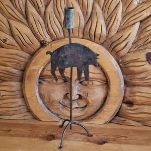 Rustic Wrought Iron Handmade Hog Candle Holder